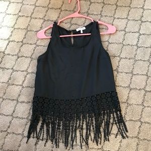 Black Fringe Crop Top